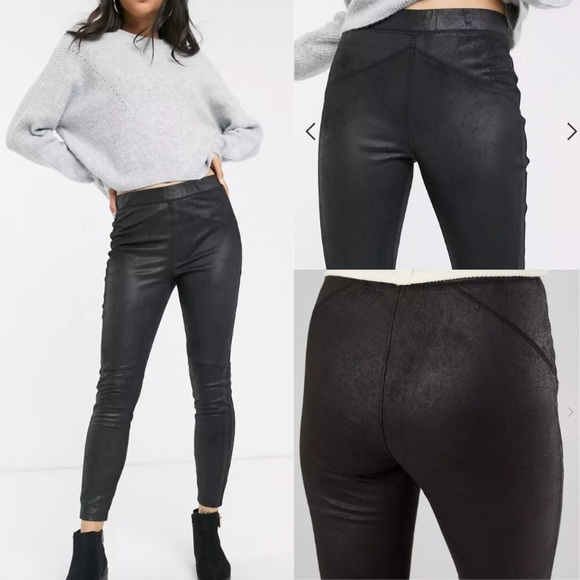 Free People Midnight Vegan Suede Skinny Pant High Rise Black Faux Leggings - Picture 3 of 12